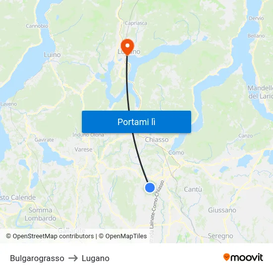 Bulgarograsso to Lugano map