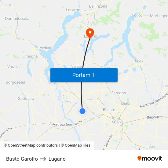 Busto Garolfo to Lugano map