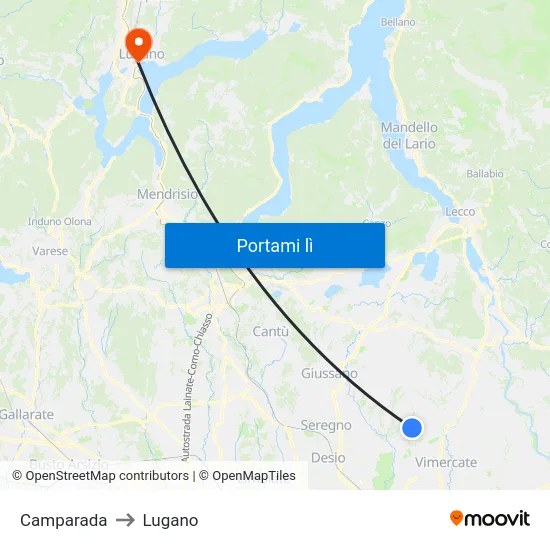 Camparada to Lugano map