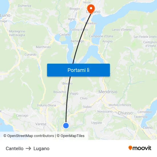 Cantello to Lugano map