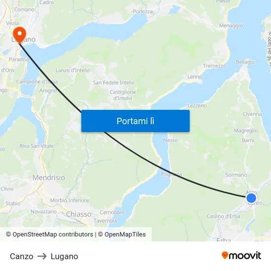 Canzo to Lugano map