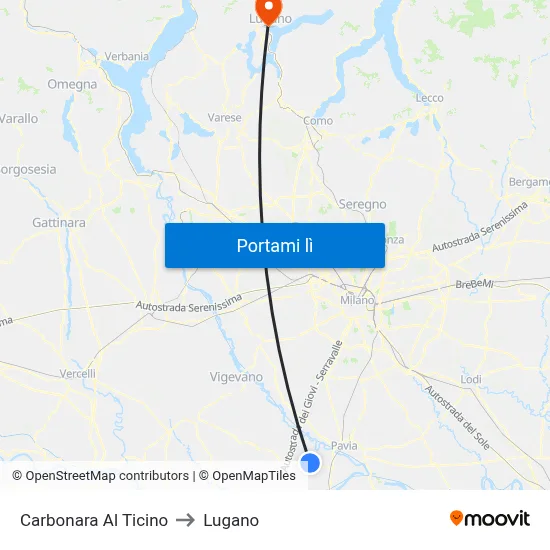 Carbonara Al Ticino to Lugano map