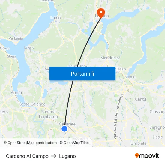 Cardano Al Campo to Lugano map