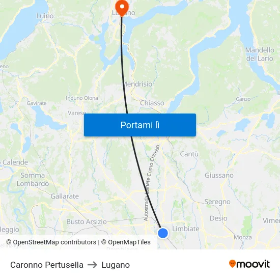 Caronno Pertusella to Lugano map