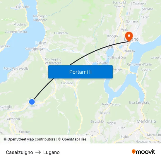 Casalzuigno to Lugano map