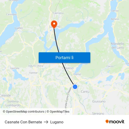 Casnate Con Bernate to Lugano map