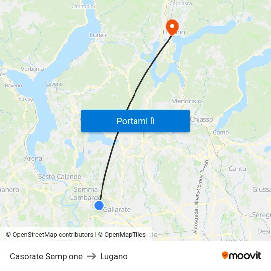 Casorate Sempione to Lugano map