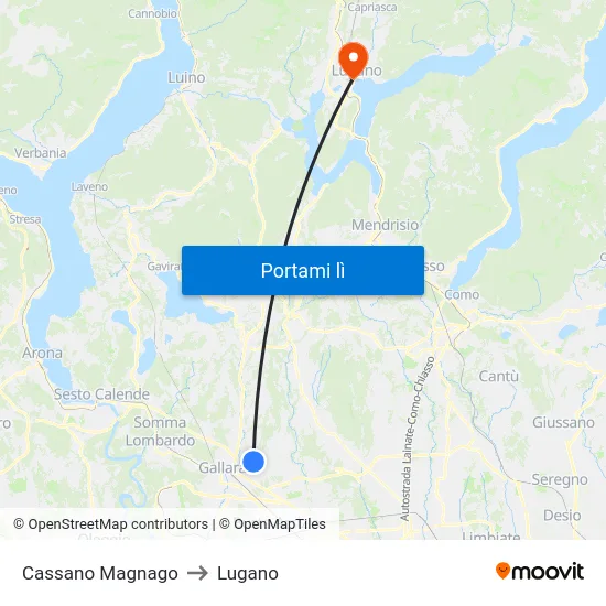 Cassano Magnago to Lugano map