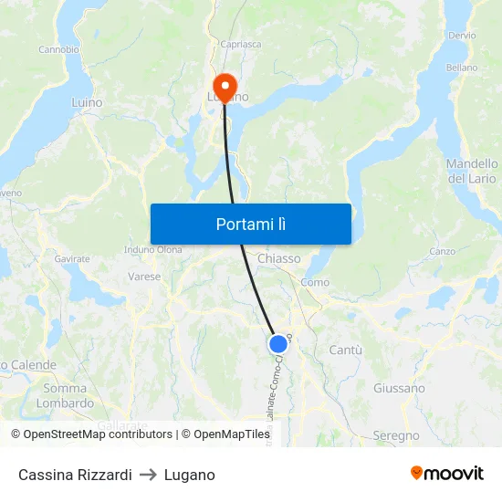 Cassina Rizzardi to Lugano map