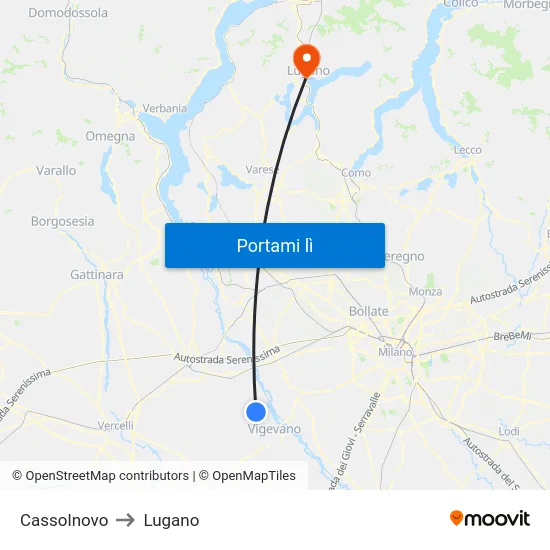 Cassolnovo to Lugano map