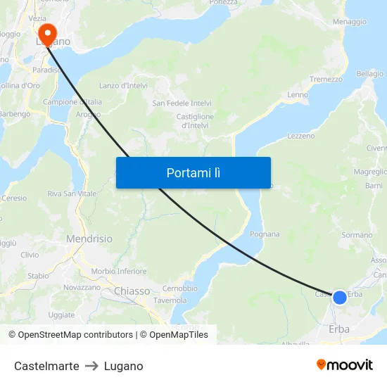 Castelmarte to Lugano map