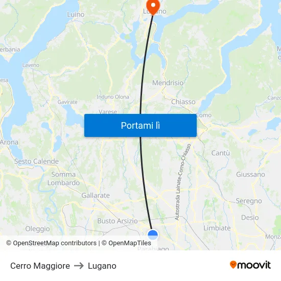 Cerro Maggiore to Lugano map