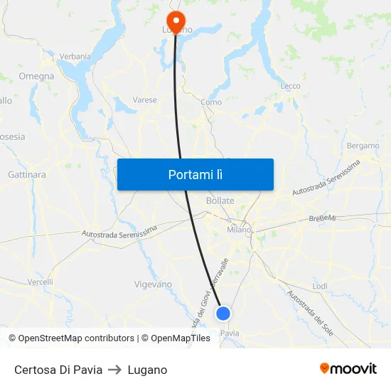 Certosa Di Pavia to Lugano map
