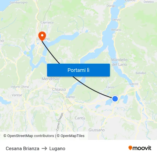 Cesana Brianza to Lugano map