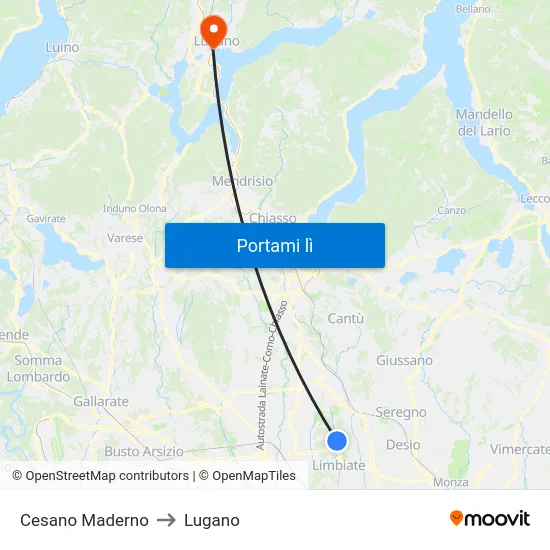 Cesano Maderno to Lugano map