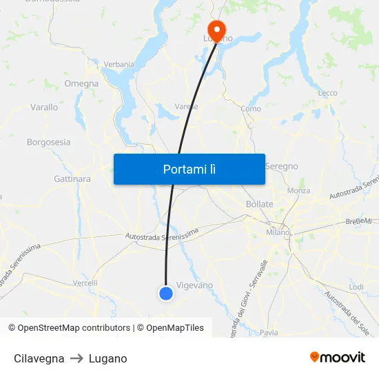 Cilavegna to Lugano map