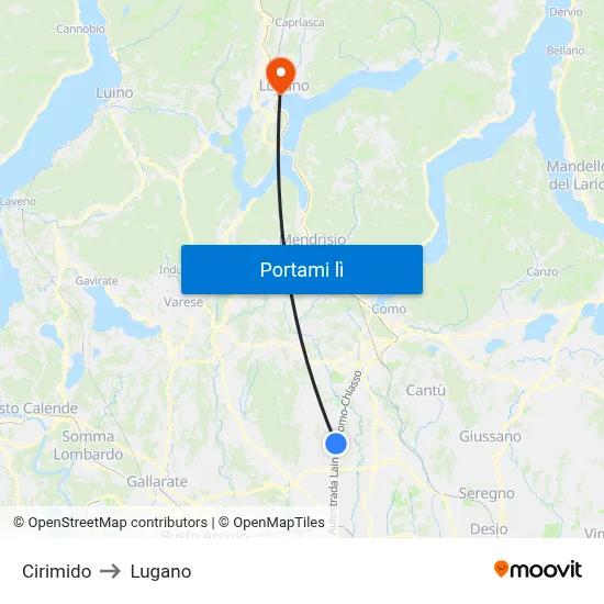 Cirimido to Lugano map