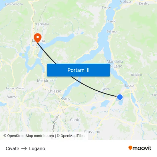 Civate to Lugano map