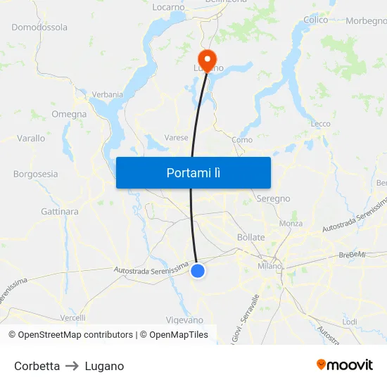 Corbetta to Lugano map