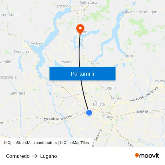 Cornaredo to Lugano map