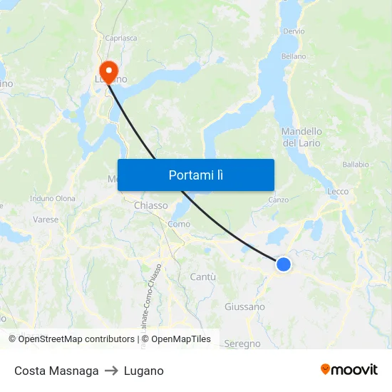 Costa Masnaga to Lugano map