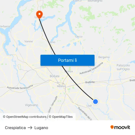 Crespiatica to Lugano map