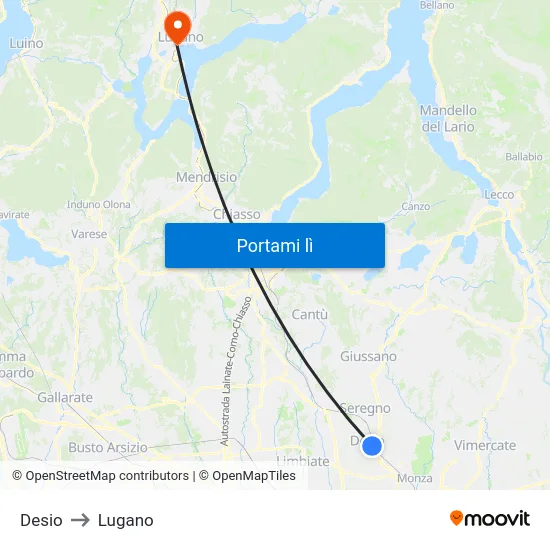Desio to Lugano map