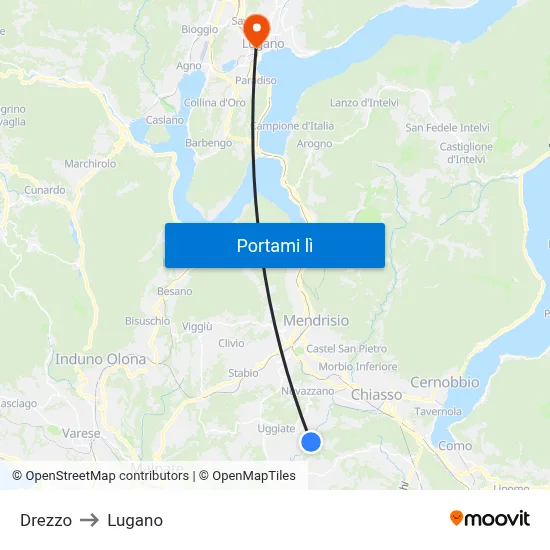 Drezzo to Lugano map