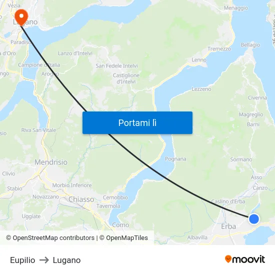 Eupilio to Lugano map