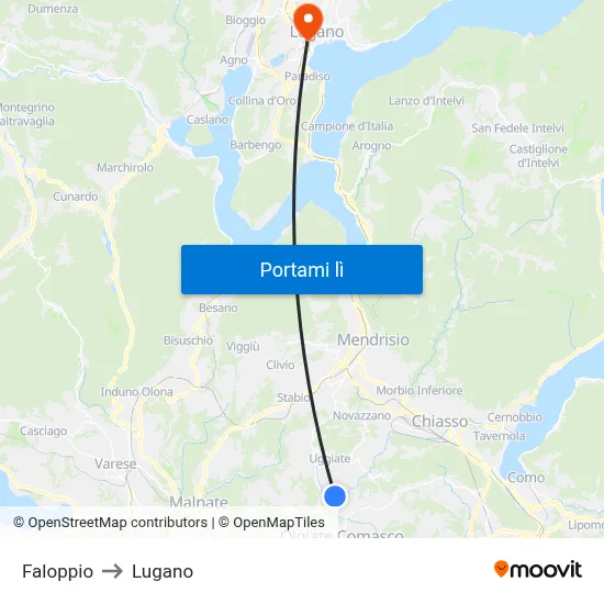Faloppio to Lugano map