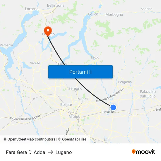 Fara Gera D' Adda to Lugano map