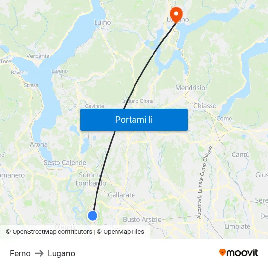 Ferno to Lugano map