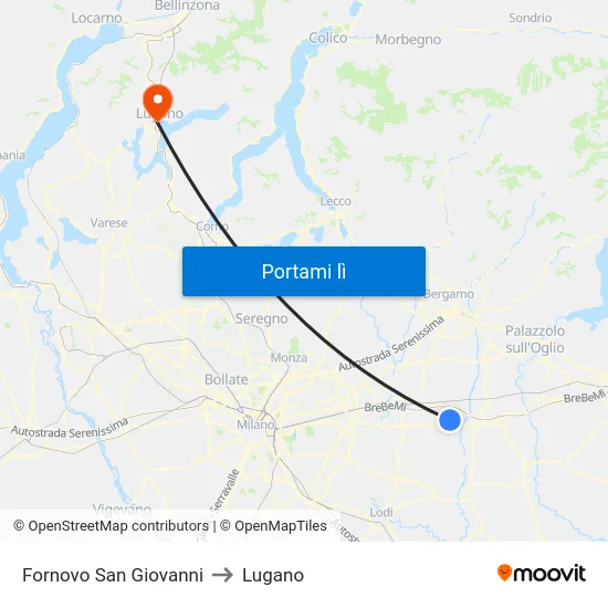 Fornovo San Giovanni to Lugano map