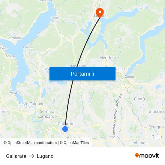 Gallarate to Lugano map