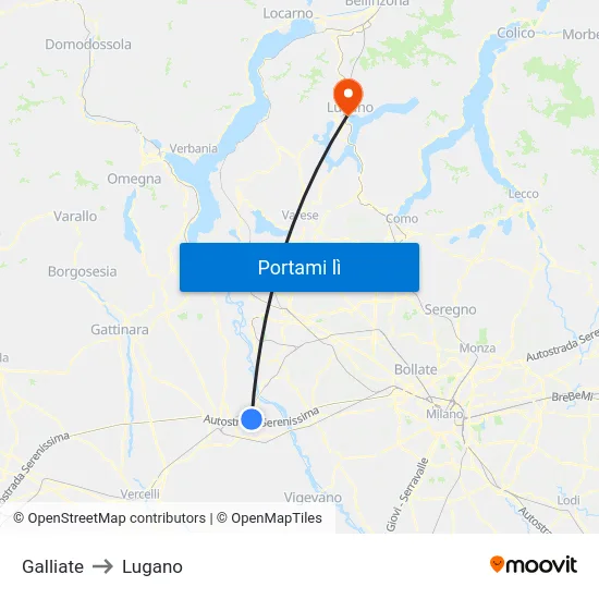 Galliate to Lugano map