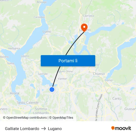 Galliate Lombardo to Lugano map