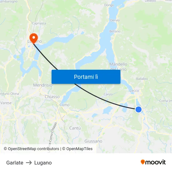 Garlate to Lugano map