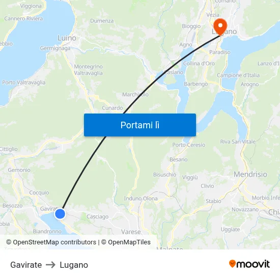Gavirate to Lugano map