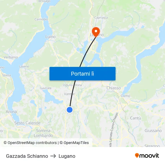 Gazzada Schianno to Lugano map