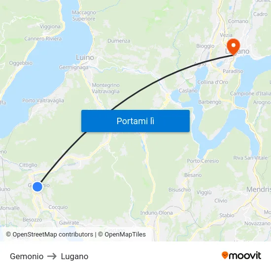 Gemonio to Lugano map