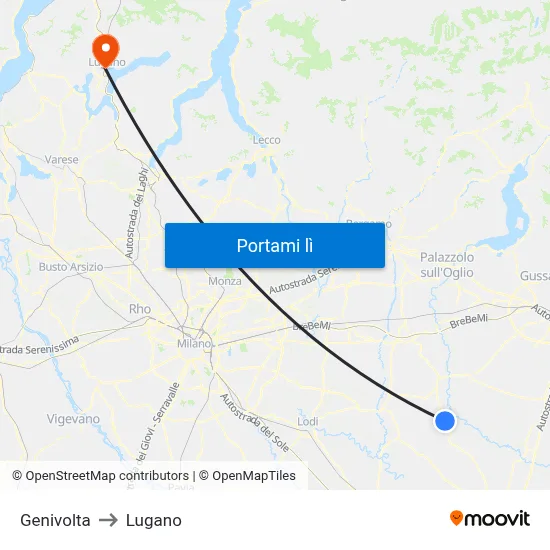 Genivolta to Lugano map