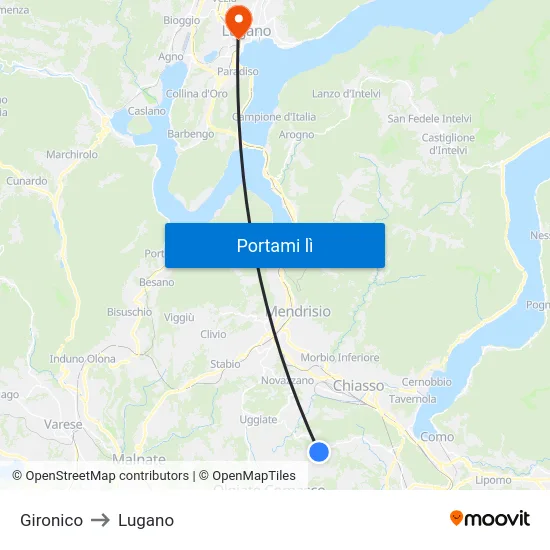 Gironico to Lugano map