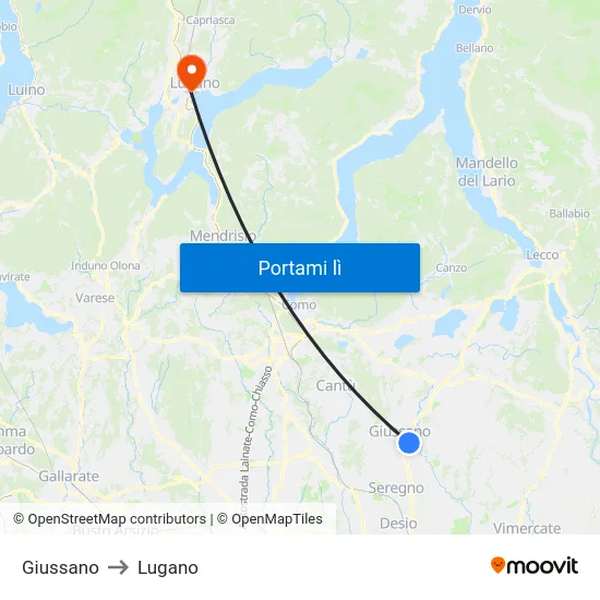 Giussano to Lugano map