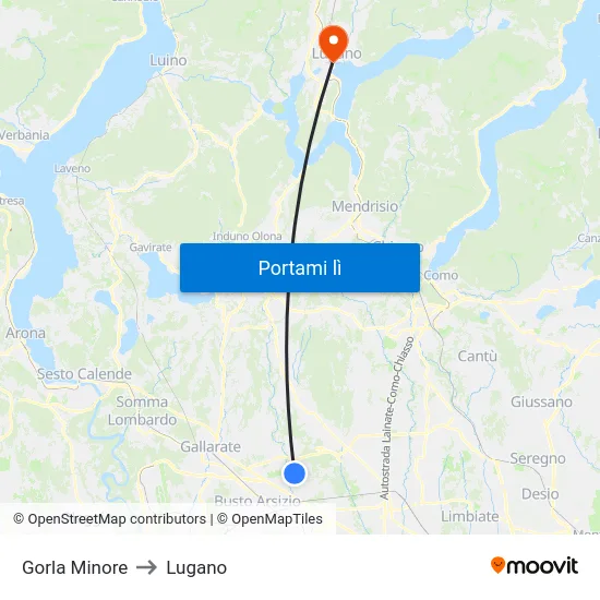 Gorla Minore to Lugano map