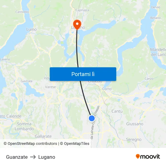 Guanzate to Lugano map