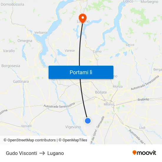 Gudo Visconti to Lugano map