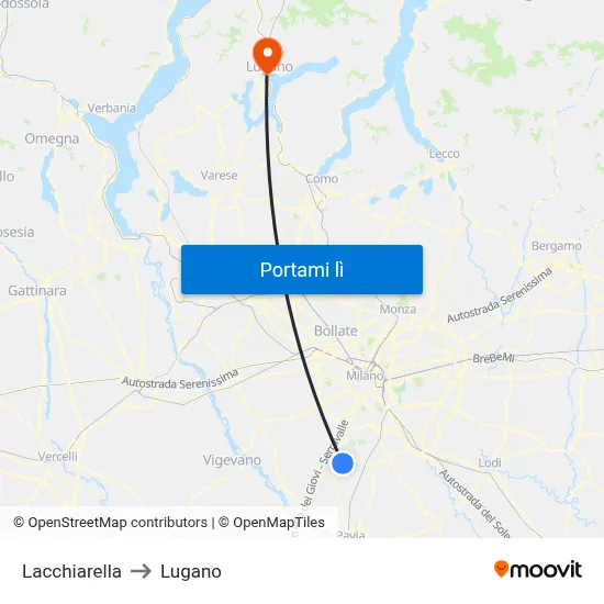 Lacchiarella to Lugano map