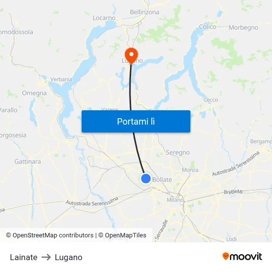 Lainate to Lugano map