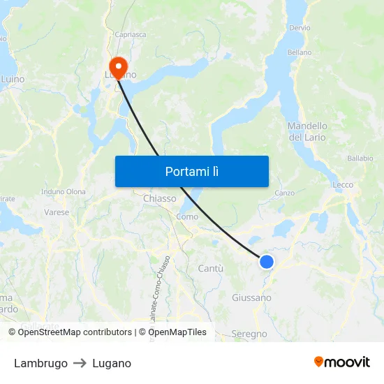 Lambrugo to Lugano map