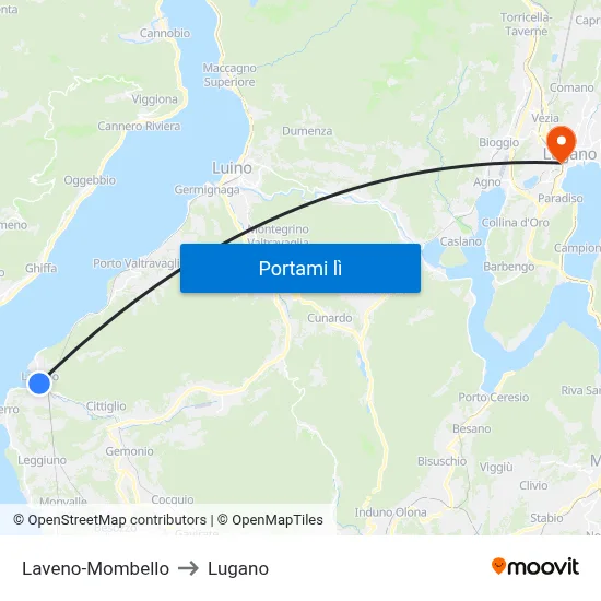 Laveno-Mombello to Lugano map